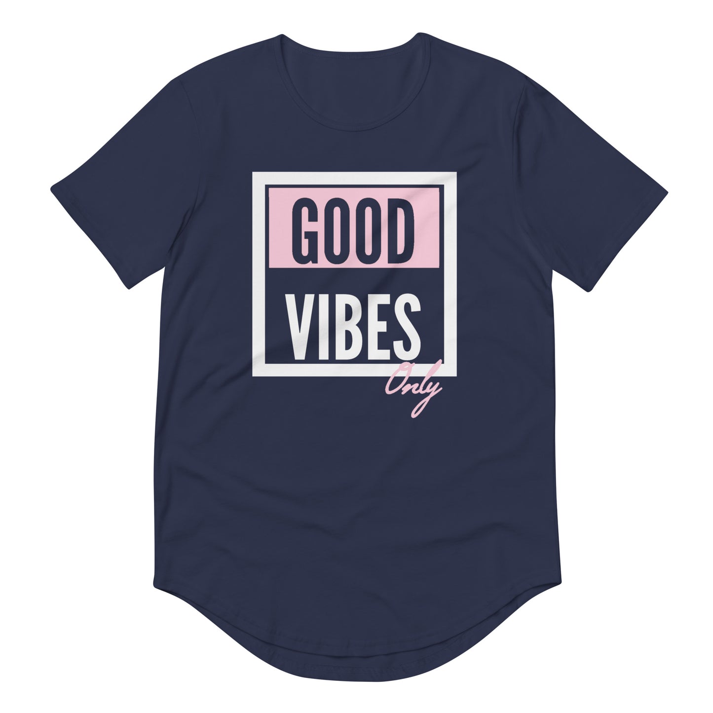 Maadish | Navy Blue Curved Hem Good Vibes Only T-Shirt