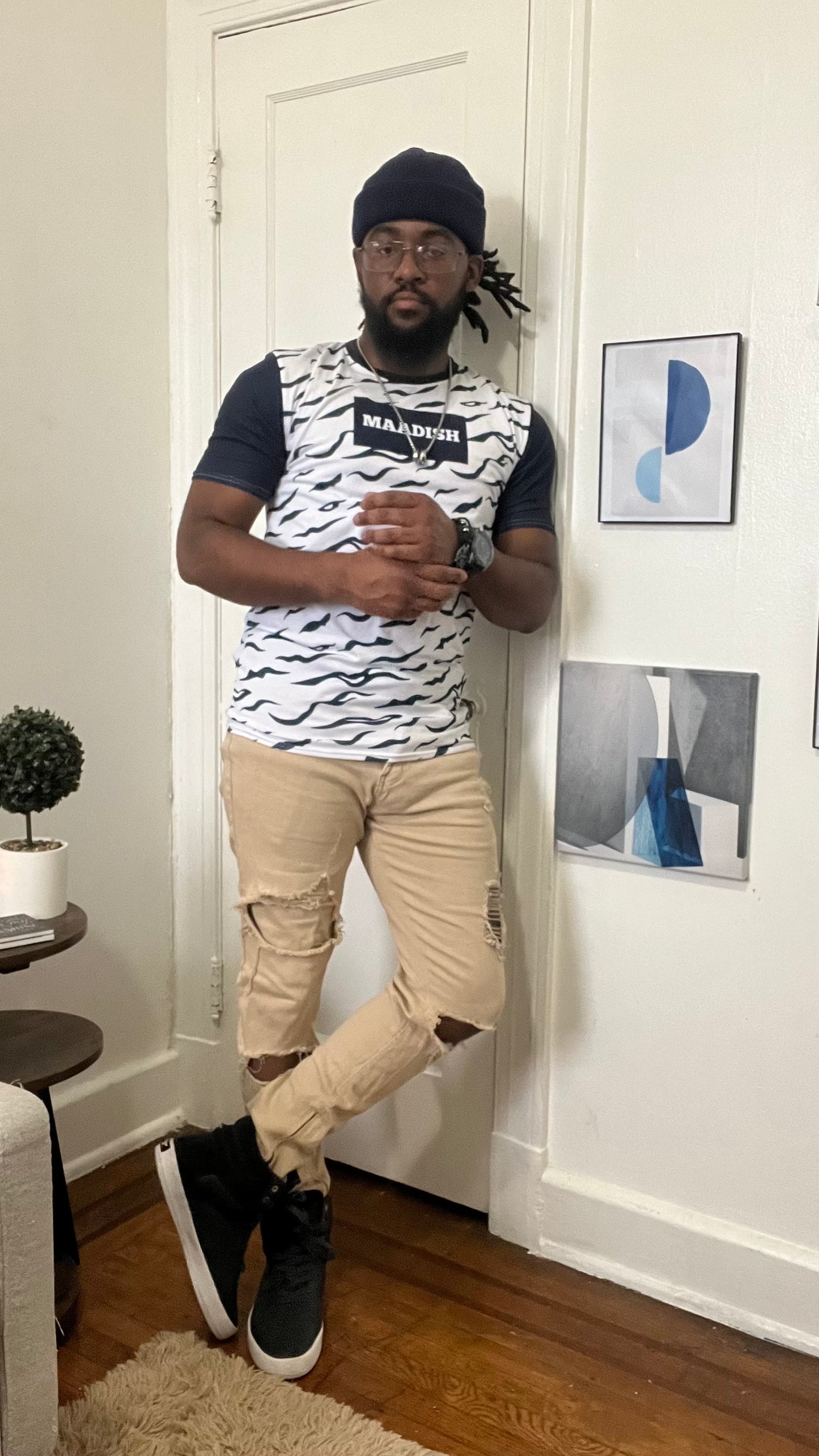 Maadish | Navy Blue Striped Tiger T-shirt
