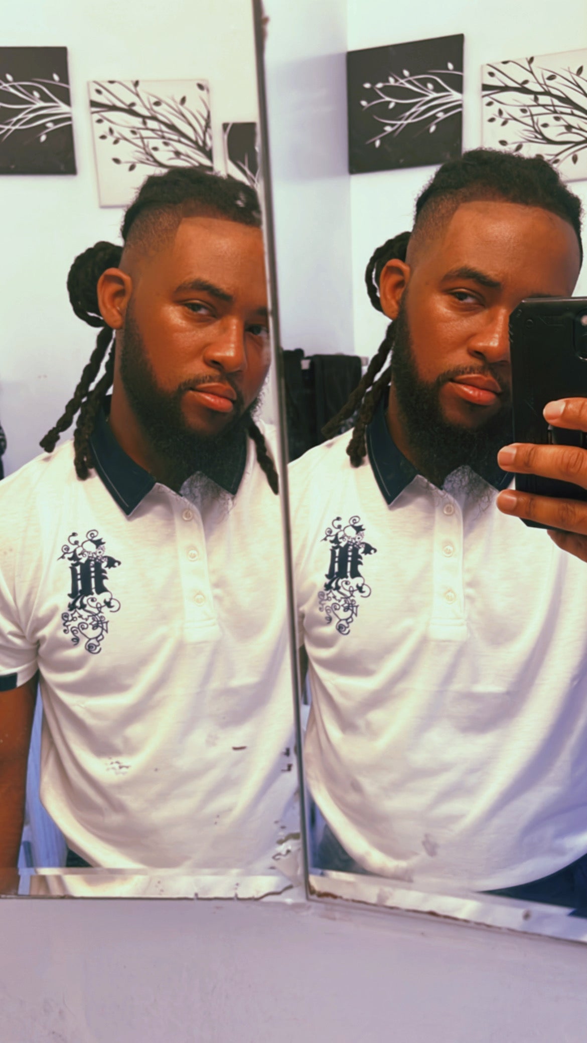 Maadish | Men’s slim fit white and navy blue polo