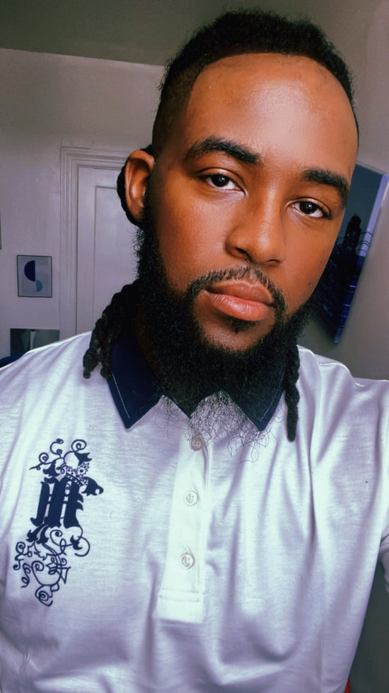 Maadish | Men’s slim fit white and navy blue polo