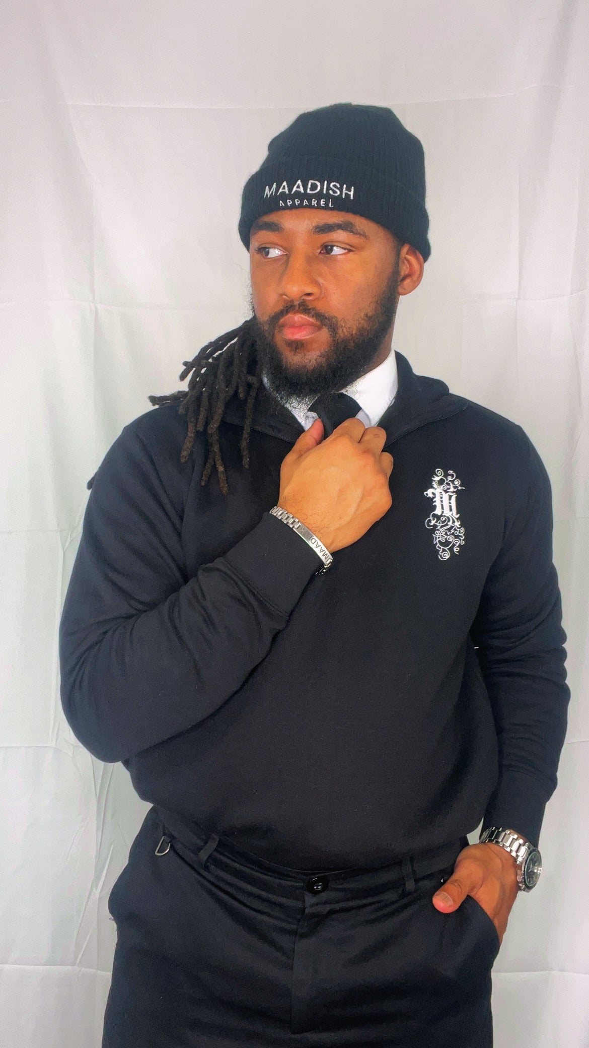 Maadish "Regal Crest" Black Quarter-Zip Fleece