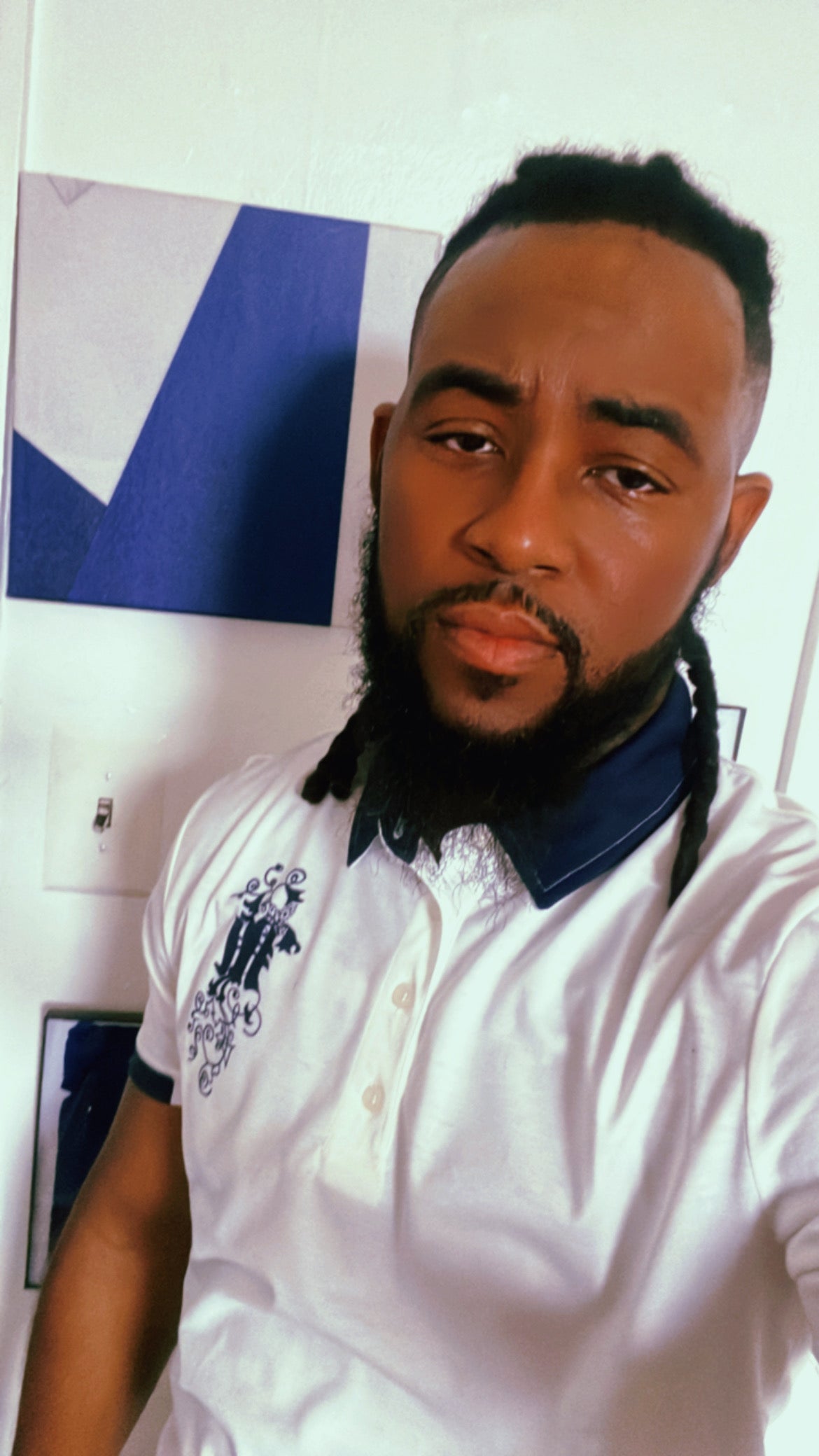 Maadish | Men’s slim fit white and navy blue polo
