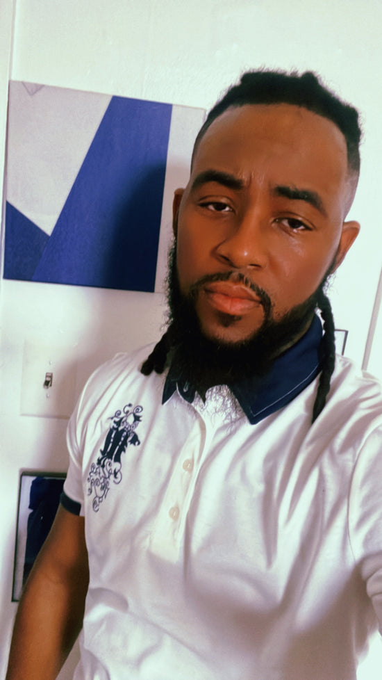 Maadish | Men’s slim fit white and navy blue polo