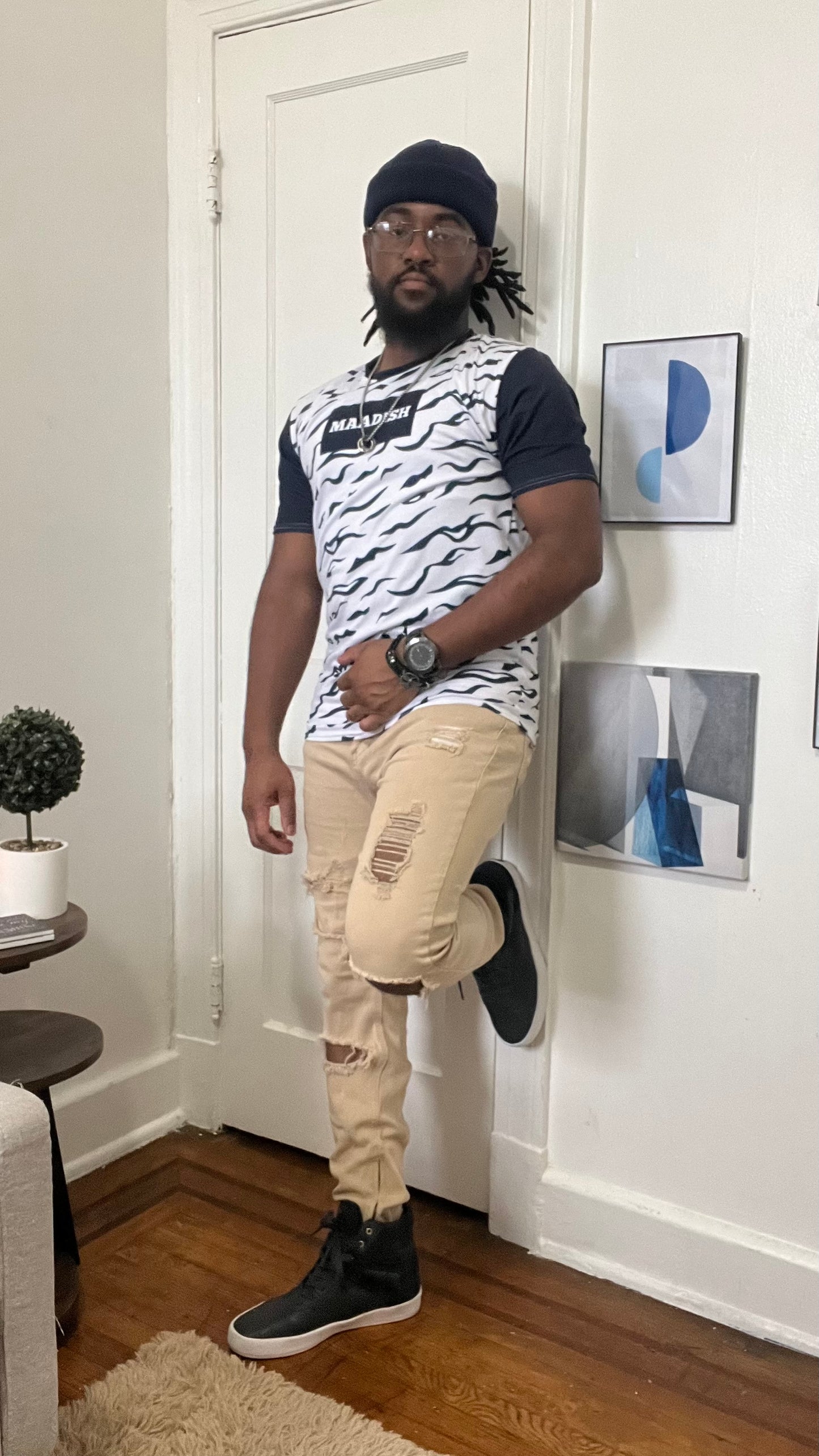 Maadish | Navy Blue Striped Tiger T-shirt