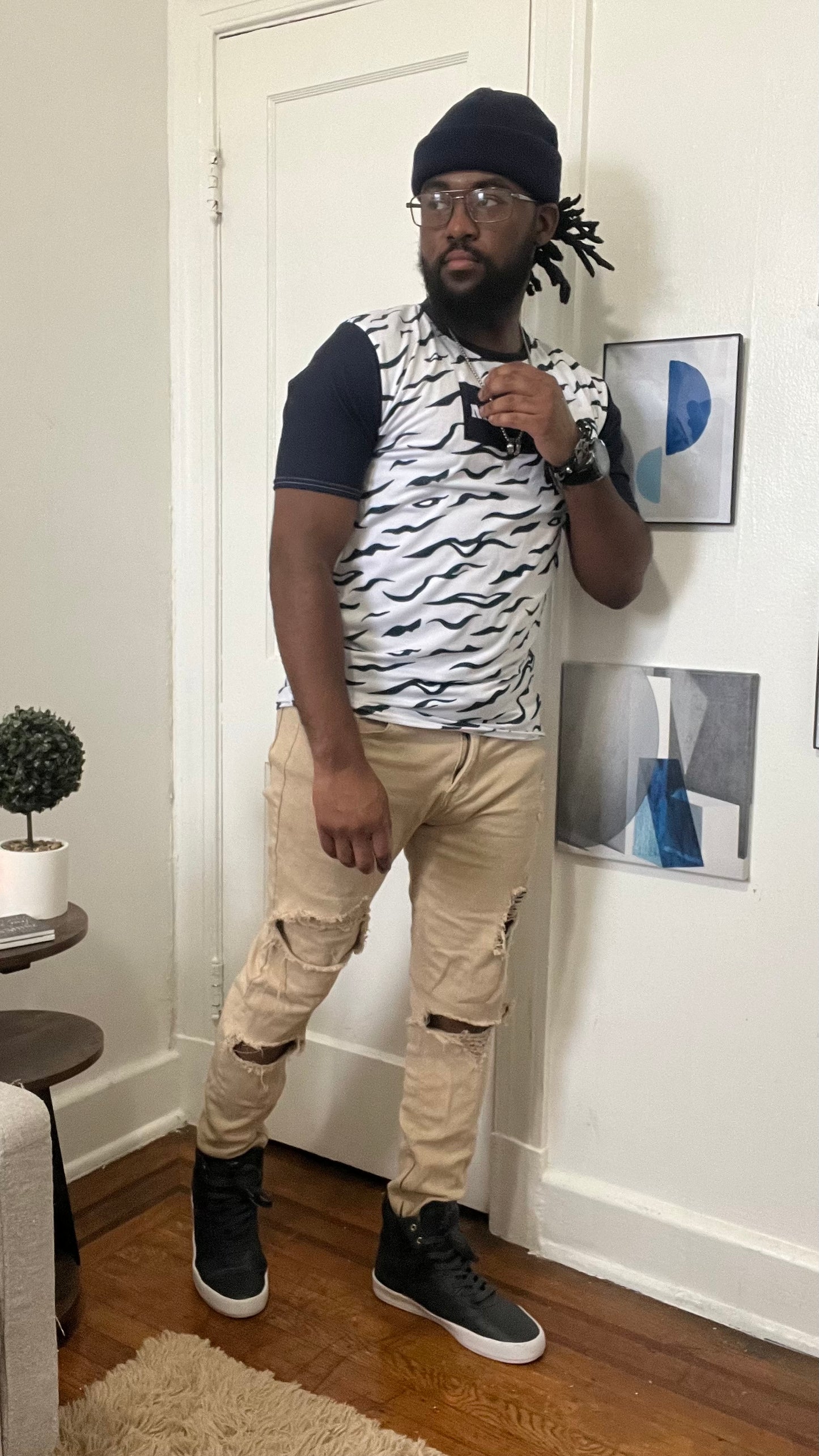 Maadish | Navy Blue Striped Tiger T-shirt