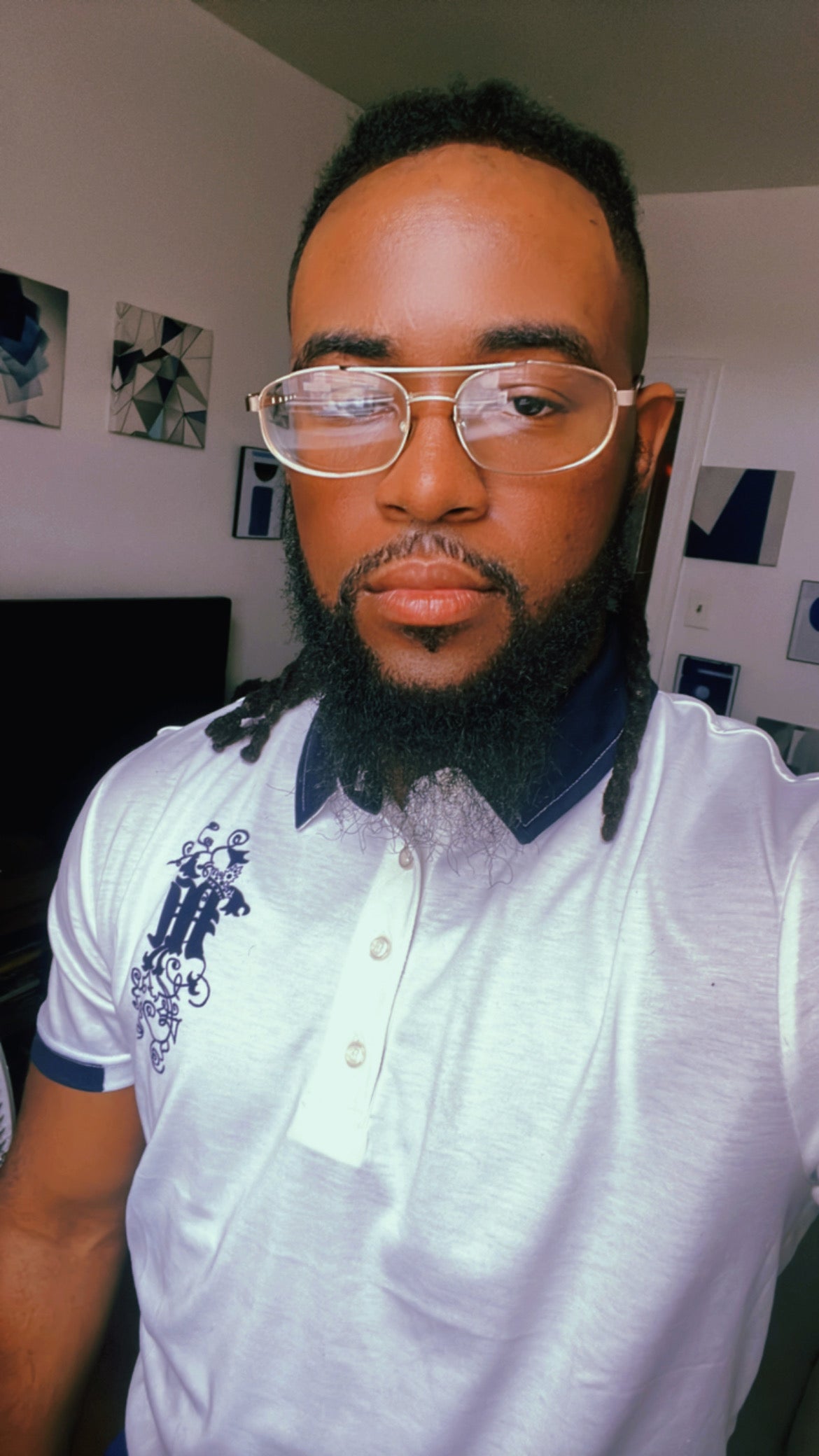 Maadish | Men’s slim fit white and navy blue polo