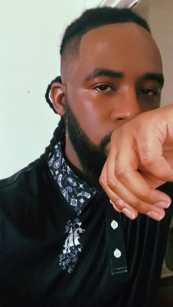 Maadish | Men’s black bandana style slim fit polo