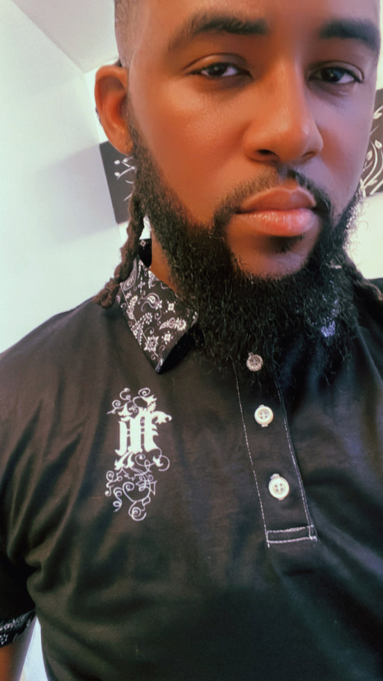 Maadish | Men’s black bandana style slim fit polo