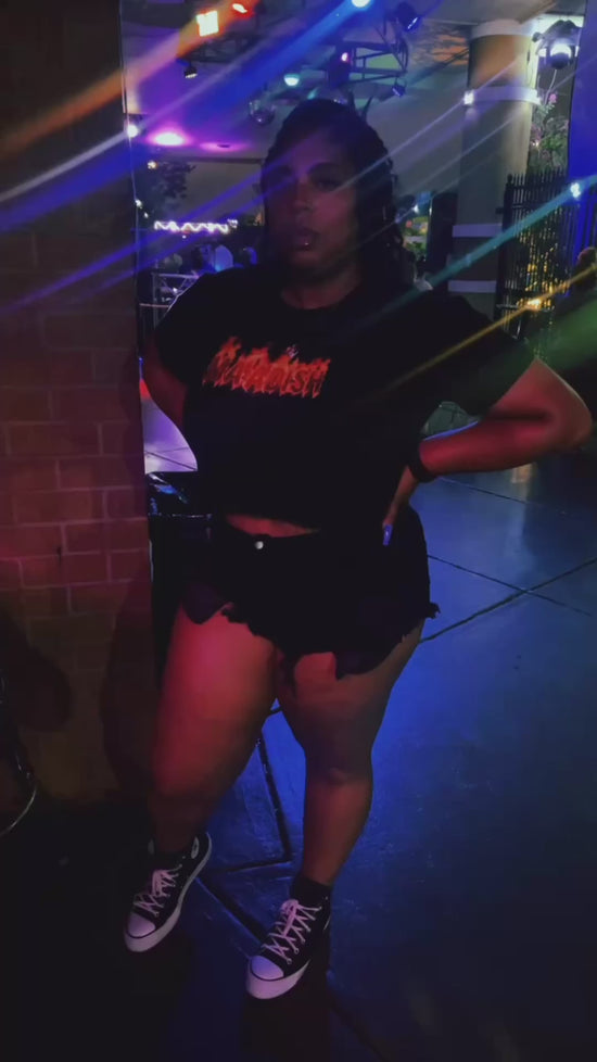 Load and play video in Gallery viewer, Maadish | Women’s Black Fire Crop Top
