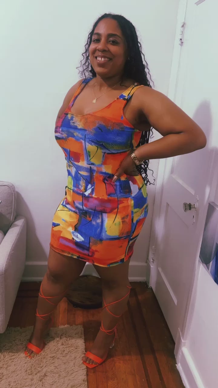 Load and play video in Gallery viewer, Maadish | Multi Paint Fitted Dress
