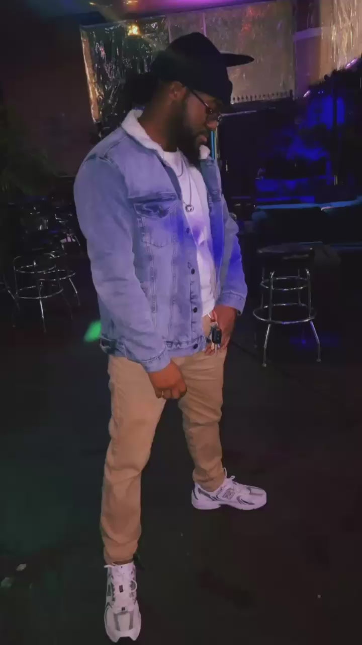 Load and play video in Gallery viewer, Maadish | denim sherpa jacket
