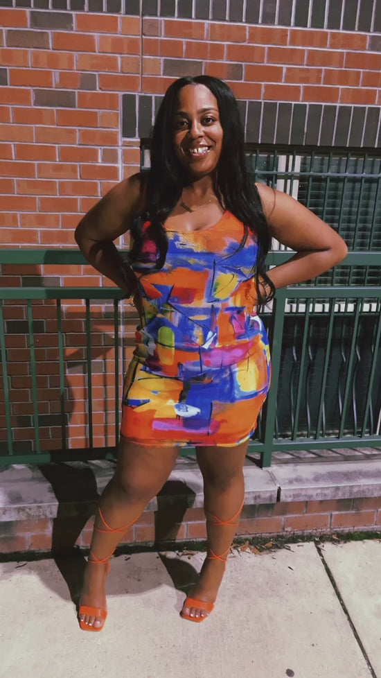 Load and play video in Gallery viewer, Maadish | Multi Paint Fitted Dress
