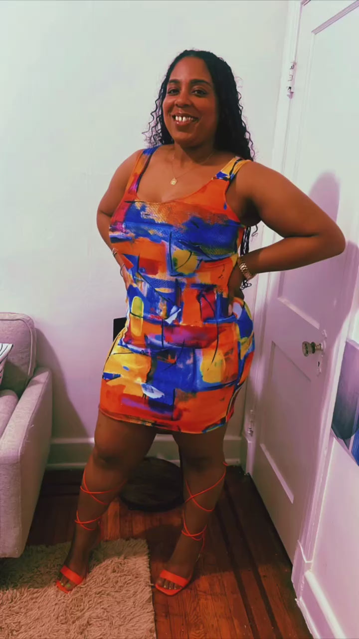 Load and play video in Gallery viewer, Maadish | Multi Paint Fitted Dress
