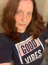 Maadish | Women's Navy Blue Curved Hem Good Vibes Only T-Shirt