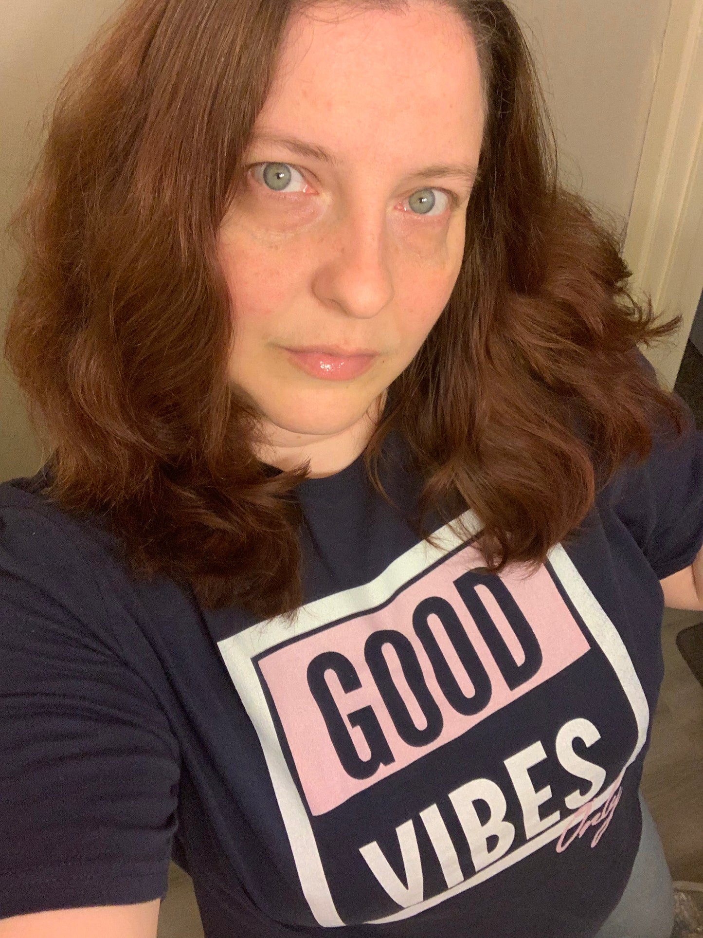 Maadish | Navy Blue Curved Hem Good Vibes Only T-Shirt