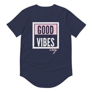 Maadish | Women's Navy Blue Curved Hem Good Vibes Only T-Shirt