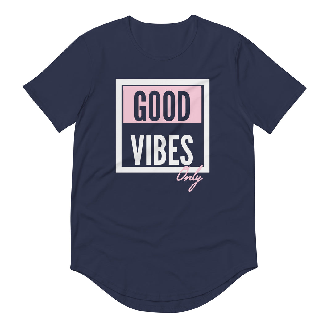 Maadish | Women's Navy Blue Curved Hem Good Vibes Only T-Shirt