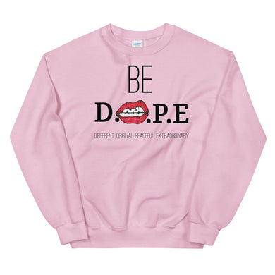 dope pink sweatshirt, dope sweatshirt, cute sweatshirt for teens, cute plus size clothes, be dope, comfortable sweatshirt for teenage girl, cute sweatshirt without hood, plus size active wear