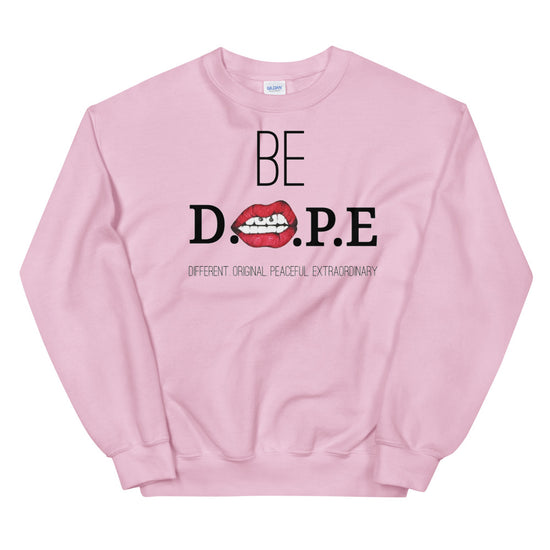 dope pink sweatshirt, dope sweatshirt, cute sweatshirt for teens, cute plus size clothes, be dope, comfortable sweatshirt for teenage girl, cute sweatshirt without hood, plus size active wear